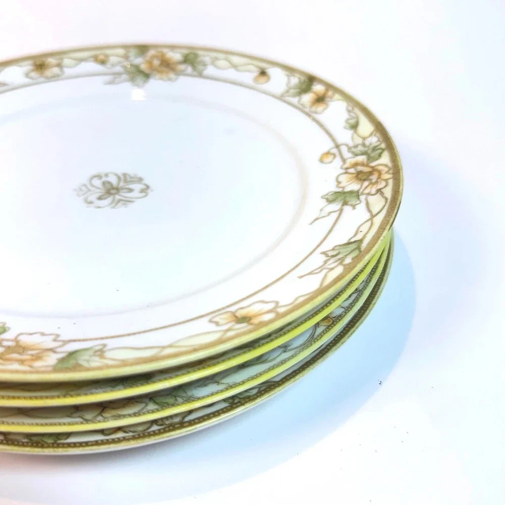 Antique Nippon Morimura Bros Set of 4 Floral & Gold 7.5
